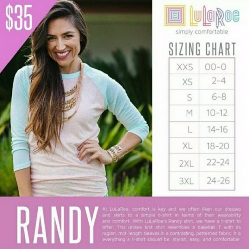 LULAROE Randy Blue Red Baseball Tee Top Dize XS - Picture 8 of 8